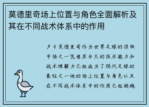 莫德里奇场上位置与角色全面解析及其在不同战术体系中的作用 莫德里奇场上位置与角色全面解析及其在不同战术体系中的作用